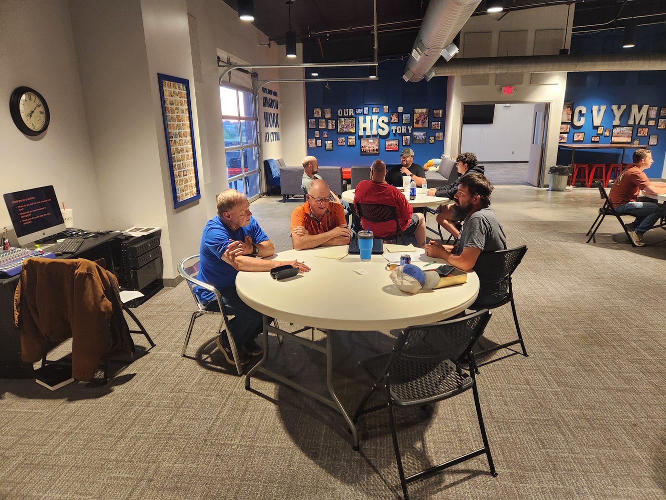Men in round-table discussion at Crestview